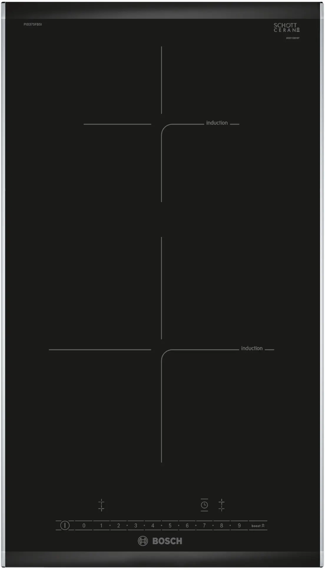 BOSCH Series 6 Domino induction hob 30 cm surface mount with frame PIB375FB5I
